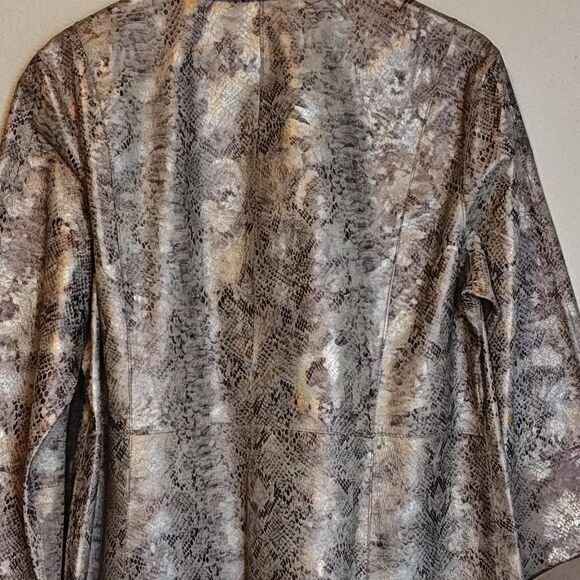Chicos Jacket Womens Large Metallic Snakeskin Leather Reversible Coat Chic - Picture 4 of 13
